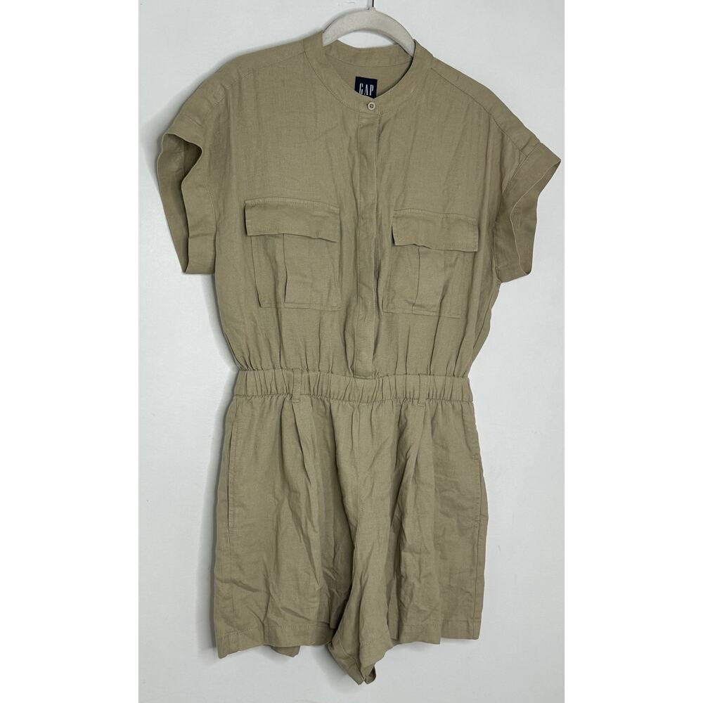 Gap Women’s Iconic Khaki Tan Linen Blend Utility Romper Sz XS NWT - Picture 2 of 5